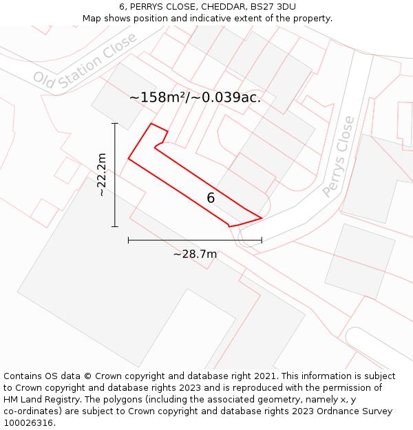 6, PERRYS CLOSE, CHEDDAR, BS27 3DU: Plot and title map