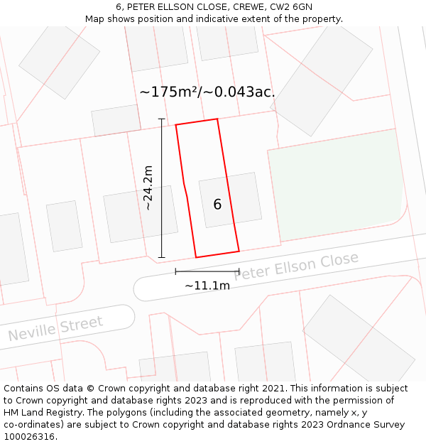 6, PETER ELLSON CLOSE, CREWE, CW2 6GN: Plot and title map