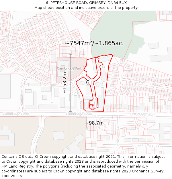 6, PETERHOUSE ROAD, GRIMSBY, DN34 5UX: Plot and title map