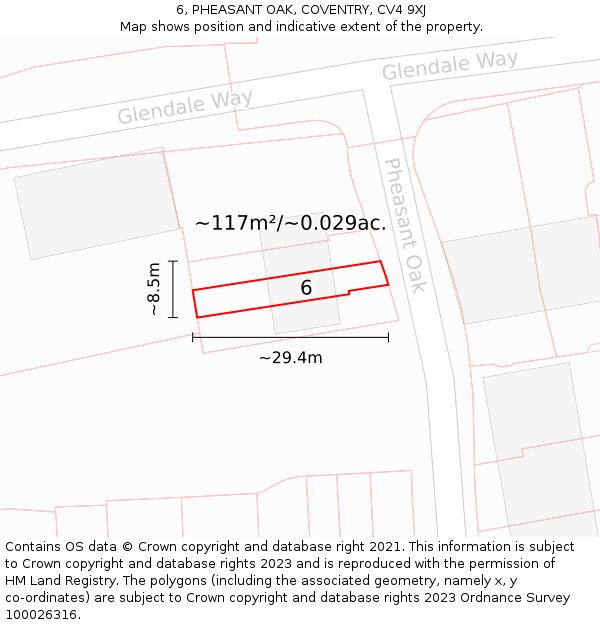 6, PHEASANT OAK, COVENTRY, CV4 9XJ: Plot and title map