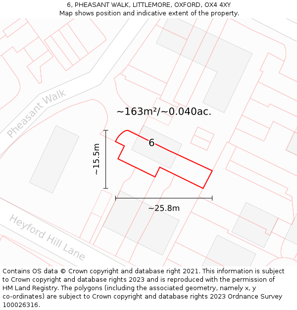 6, PHEASANT WALK, LITTLEMORE, OXFORD, OX4 4XY: Plot and title map