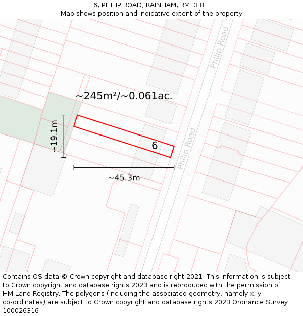 6, PHILIP ROAD, RAINHAM, RM13 8LT: Plot and title map