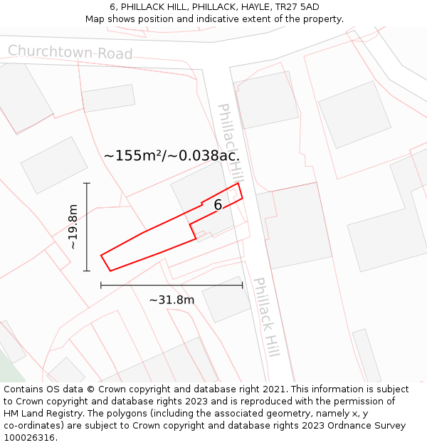 6, PHILLACK HILL, PHILLACK, HAYLE, TR27 5AD: Plot and title map