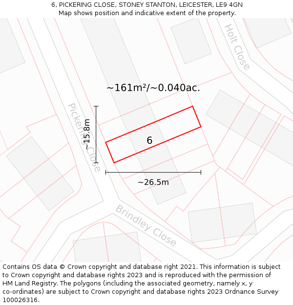 6, PICKERING CLOSE, STONEY STANTON, LEICESTER, LE9 4GN: Plot and title map