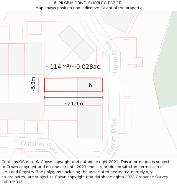 6, PILGRIM DRIVE, CHORLEY, PR7 3TH: Plot and title map