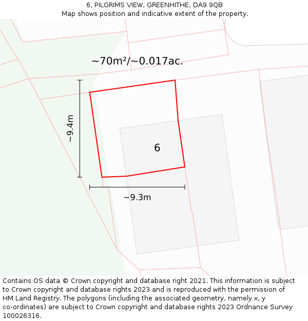 6, PILGRIMS VIEW, GREENHITHE, DA9 9QB: Plot and title map