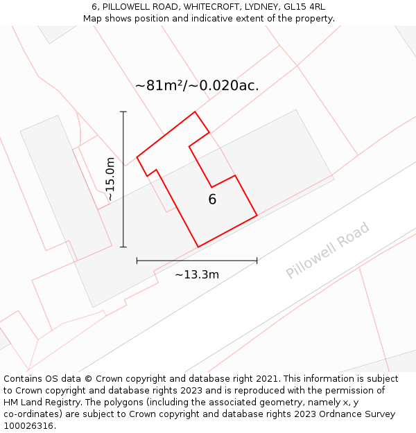 6, PILLOWELL ROAD, WHITECROFT, LYDNEY, GL15 4RL: Plot and title map
