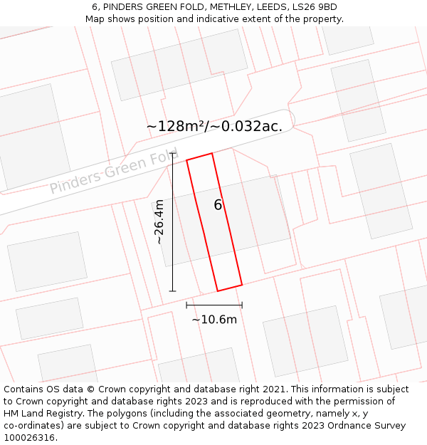 6, PINDERS GREEN FOLD, METHLEY, LEEDS, LS26 9BD: Plot and title map