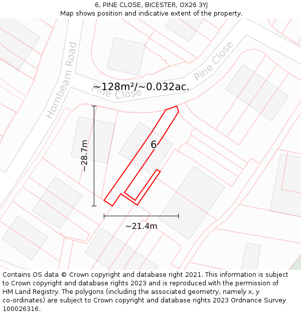 6, PINE CLOSE, BICESTER, OX26 3YJ: Plot and title map
