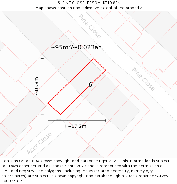 6, PINE CLOSE, EPSOM, KT19 8FN: Plot and title map