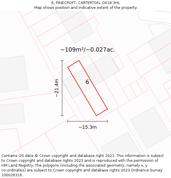 6, PINECROFT, CARTERTON, OX18 3HL: Plot and title map