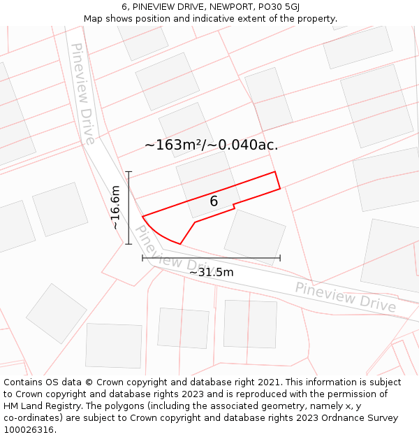 6, PINEVIEW DRIVE, NEWPORT, PO30 5GJ: Plot and title map