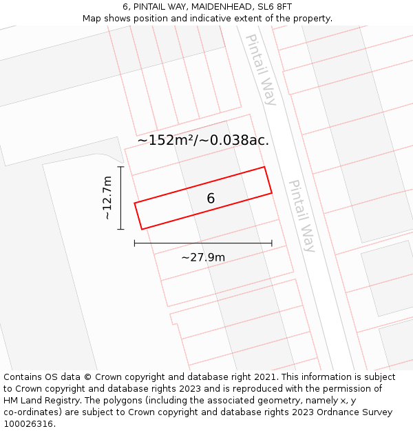 6, PINTAIL WAY, MAIDENHEAD, SL6 8FT: Plot and title map