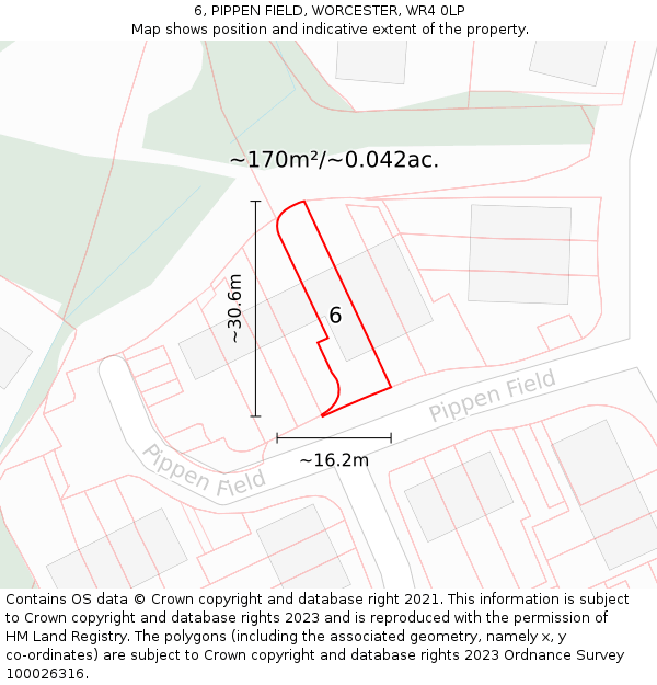 6, PIPPEN FIELD, WORCESTER, WR4 0LP: Plot and title map