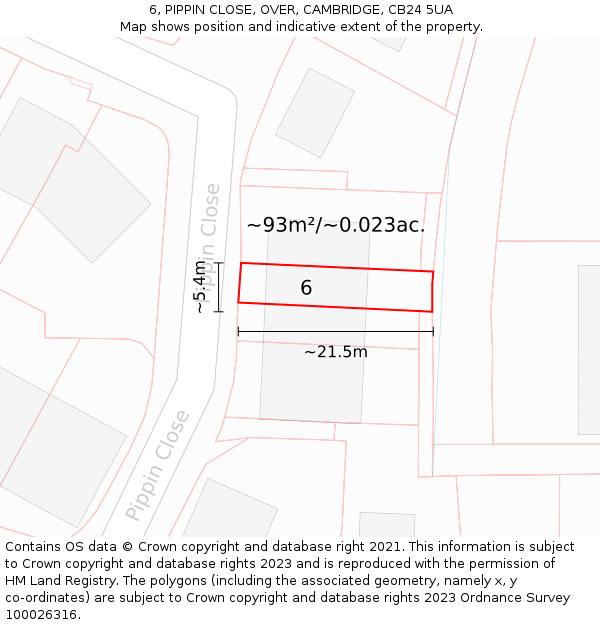 6, PIPPIN CLOSE, OVER, CAMBRIDGE, CB24 5UA: Plot and title map
