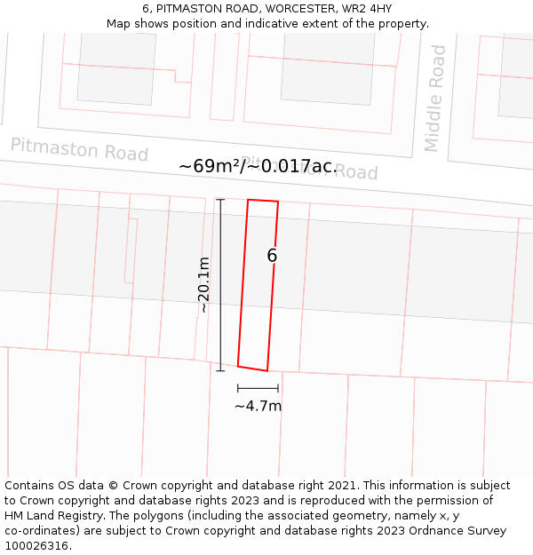 6, PITMASTON ROAD, WORCESTER, WR2 4HY: Plot and title map