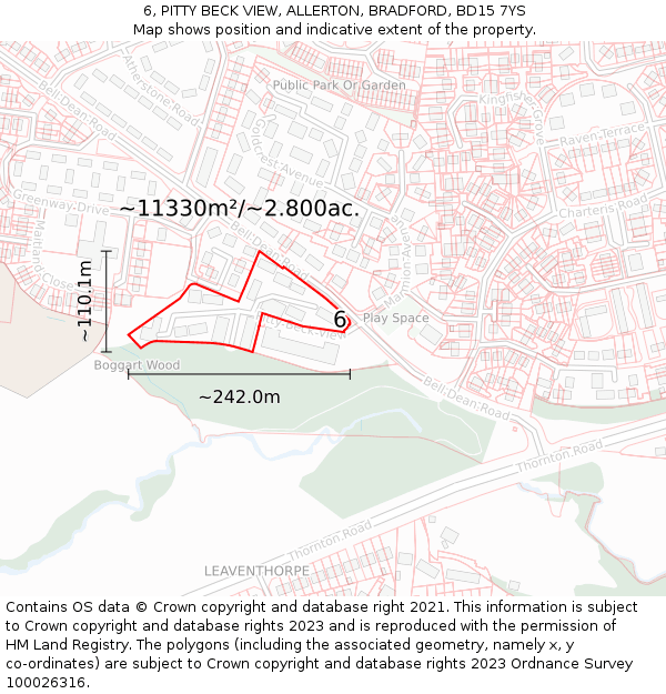 6, PITTY BECK VIEW, ALLERTON, BRADFORD, BD15 7YS: Plot and title map
