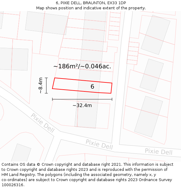 6, PIXIE DELL, BRAUNTON, EX33 1DP: Plot and title map