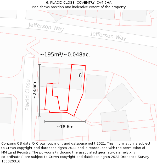6, PLACID CLOSE, COVENTRY, CV4 9HA: Plot and title map
