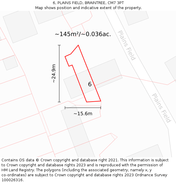 6, PLAINS FIELD, BRAINTREE, CM7 3PT: Plot and title map