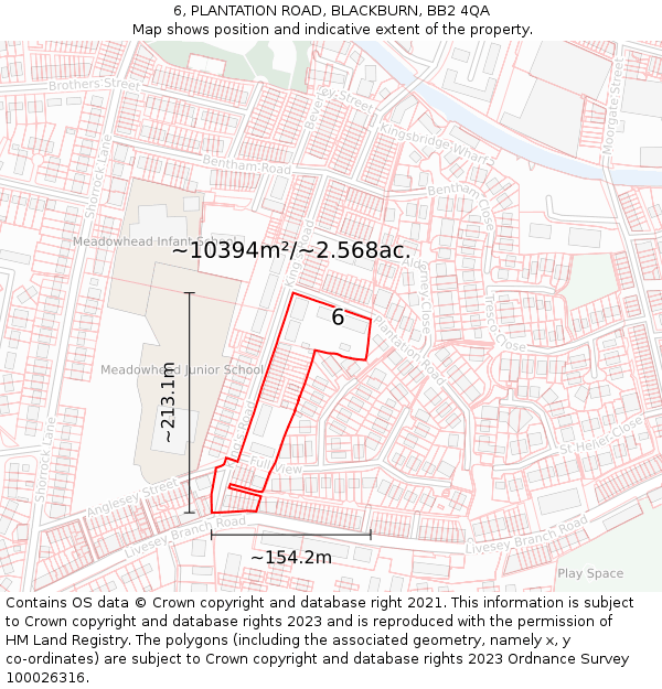 6, PLANTATION ROAD, BLACKBURN, BB2 4QA: Plot and title map