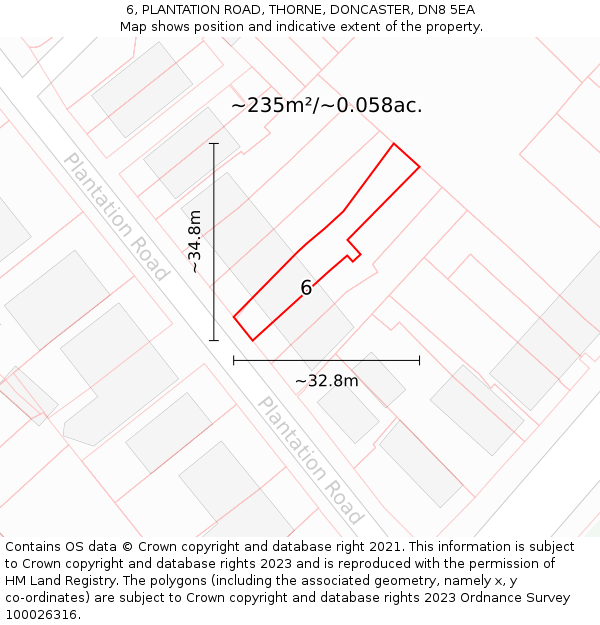6, PLANTATION ROAD, THORNE, DONCASTER, DN8 5EA: Plot and title map