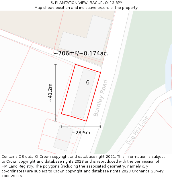 6, PLANTATION VIEW, BACUP, OL13 8PY: Plot and title map