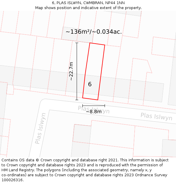 6, PLAS ISLWYN, CWMBRAN, NP44 1NN: Plot and title map
