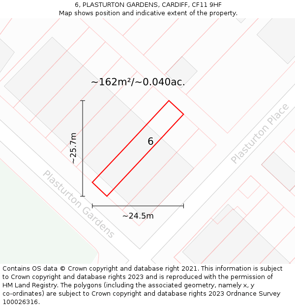 6, PLASTURTON GARDENS, CARDIFF, CF11 9HF: Plot and title map