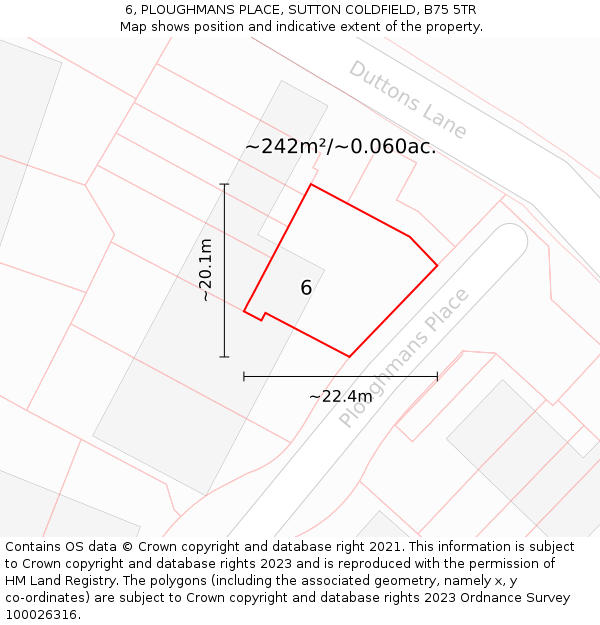6, PLOUGHMANS PLACE, SUTTON COLDFIELD, B75 5TR: Plot and title map