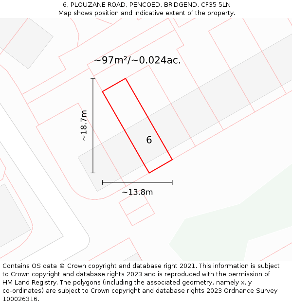 6, PLOUZANE ROAD, PENCOED, BRIDGEND, CF35 5LN: Plot and title map