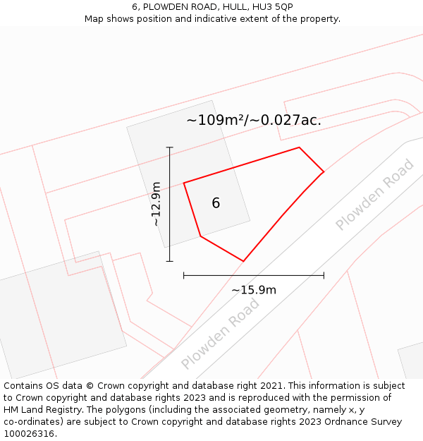 6, PLOWDEN ROAD, HULL, HU3 5QP: Plot and title map