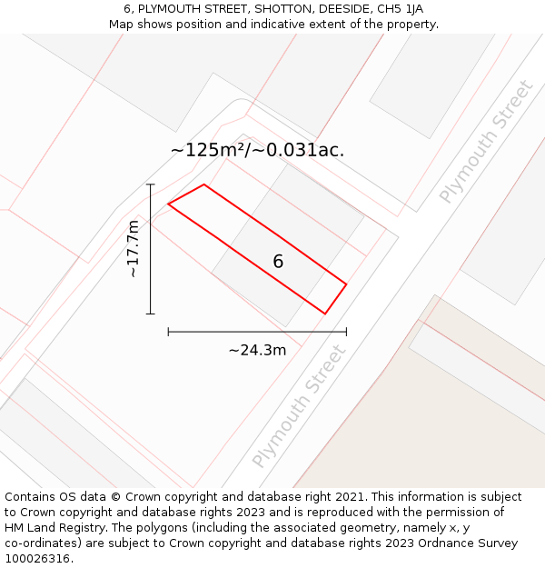 6, PLYMOUTH STREET, SHOTTON, DEESIDE, CH5 1JA: Plot and title map