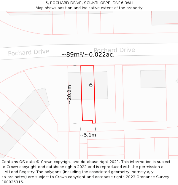 6, POCHARD DRIVE, SCUNTHORPE, DN16 3WH: Plot and title map