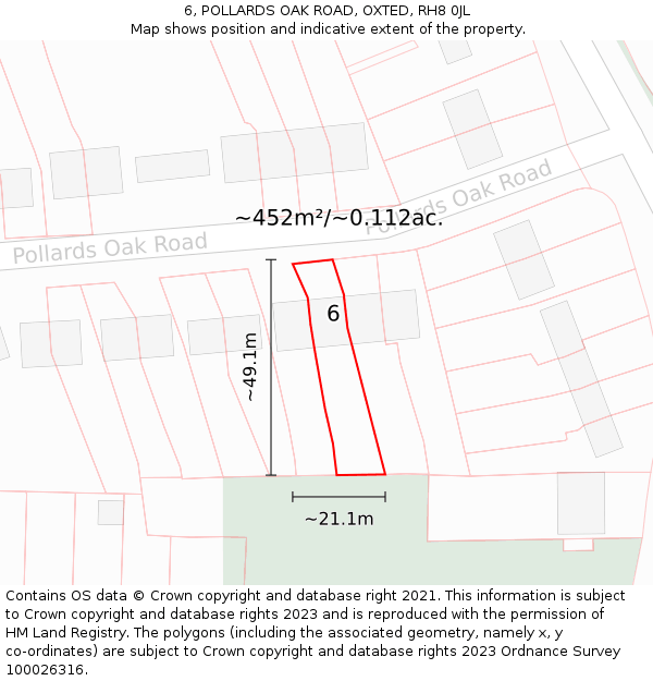 6, POLLARDS OAK ROAD, OXTED, RH8 0JL: Plot and title map