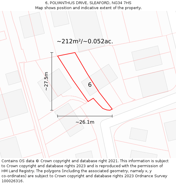 6, POLYANTHUS DRIVE, SLEAFORD, NG34 7HS: Plot and title map