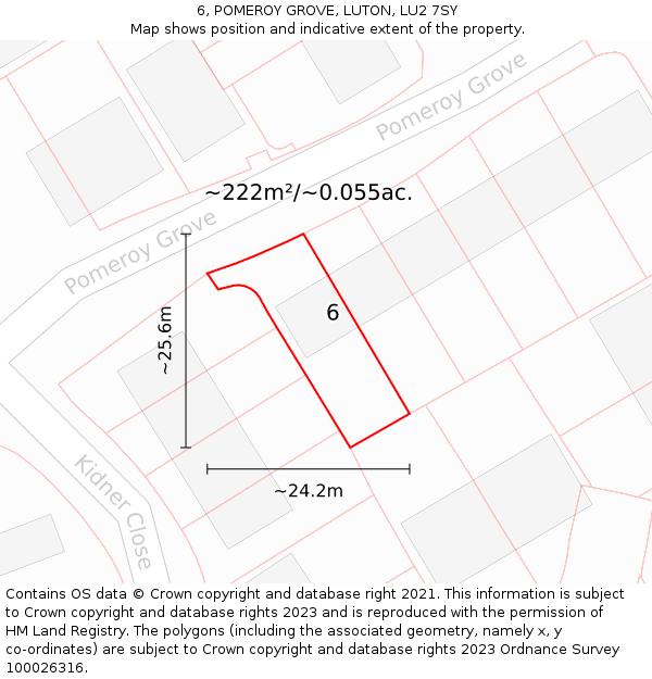 6, POMEROY GROVE, LUTON, LU2 7SY: Plot and title map
