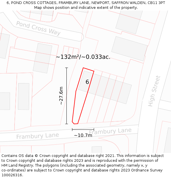 6, POND CROSS COTTAGES, FRAMBURY LANE, NEWPORT, SAFFRON WALDEN, CB11 3PT: Plot and title map