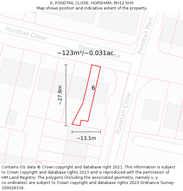6, PONDTAIL CLOSE, HORSHAM, RH12 5HS: Plot and title map