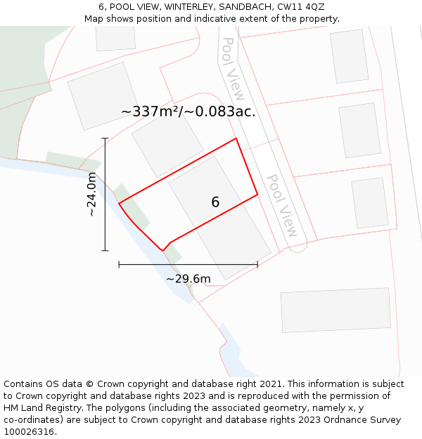 6, POOL VIEW, WINTERLEY, SANDBACH, CW11 4QZ: Plot and title map