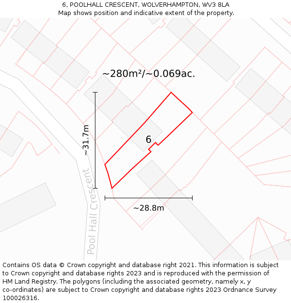 6, POOLHALL CRESCENT, WOLVERHAMPTON, WV3 8LA: Plot and title map