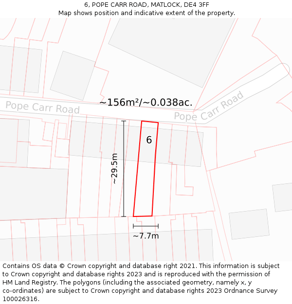 6, POPE CARR ROAD, MATLOCK, DE4 3FF: Plot and title map