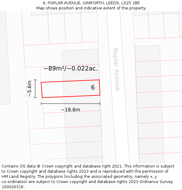 6, POPLAR AVENUE, GARFORTH, LEEDS, LS25 1BE: Plot and title map