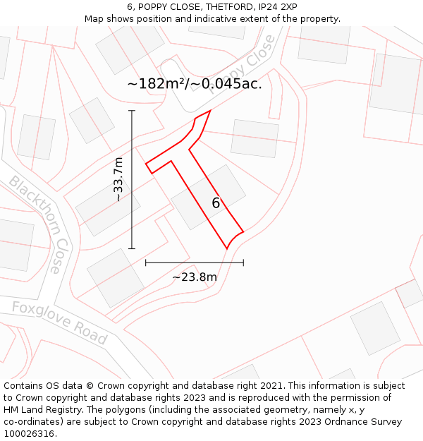 6, POPPY CLOSE, THETFORD, IP24 2XP: Plot and title map
