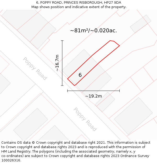 6, POPPY ROAD, PRINCES RISBOROUGH, HP27 9DA: Plot and title map