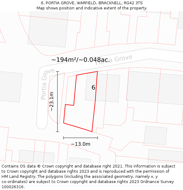 6, PORTIA GROVE, WARFIELD, BRACKNELL, RG42 3TS: Plot and title map