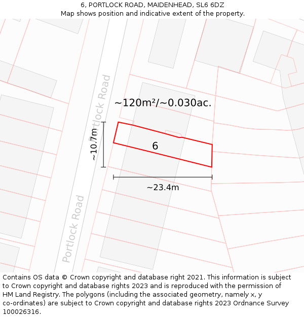6, PORTLOCK ROAD, MAIDENHEAD, SL6 6DZ: Plot and title map