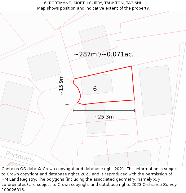 6, PORTMANS, NORTH CURRY, TAUNTON, TA3 6NL: Plot and title map