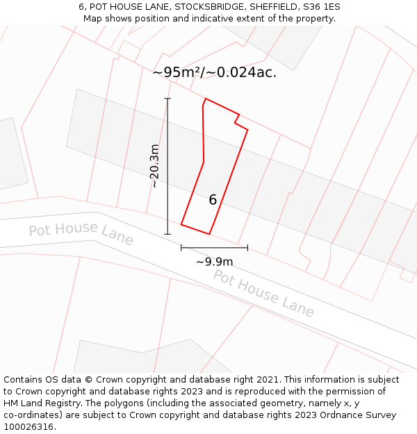 6, POT HOUSE LANE, STOCKSBRIDGE, SHEFFIELD, S36 1ES: Plot and title map