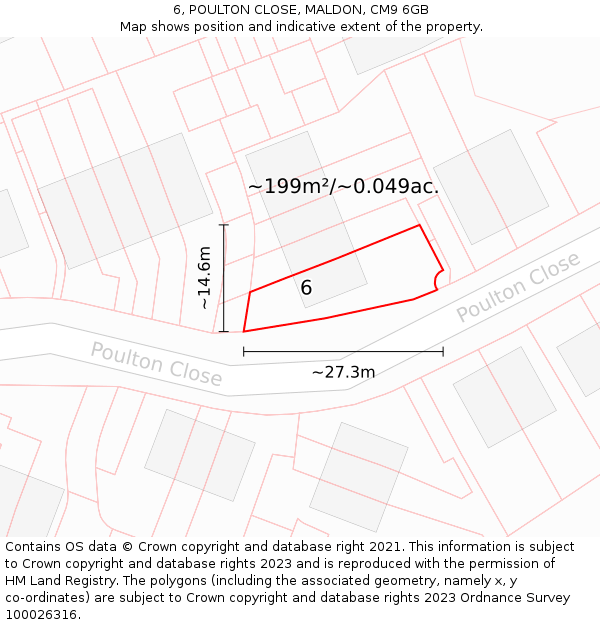 6, POULTON CLOSE, MALDON, CM9 6GB: Plot and title map